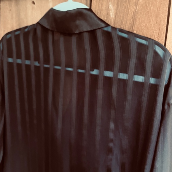 Linda Bis Montreal Rare Vintage 90s Black Night Robe Striped Silky Satin Collar - Picture 13 of 13